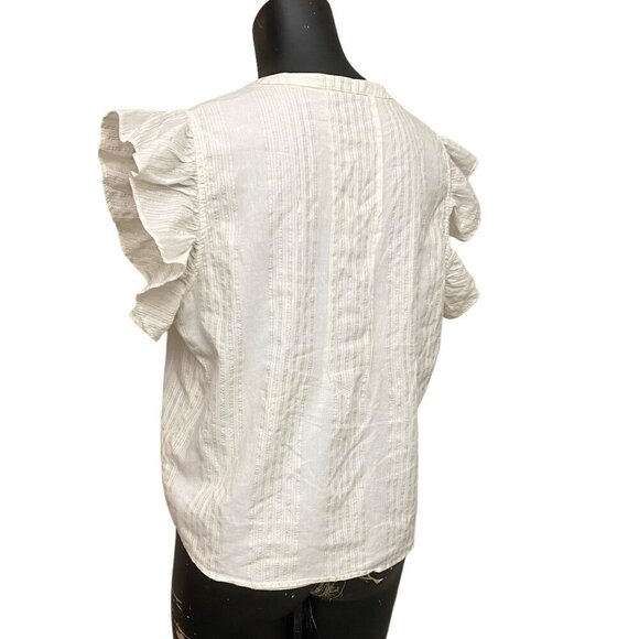Joe’s Jeans Cream and Gold Pinstripe Ruffle Sleeve Cotton Top Size Large - Picture 5 of 7